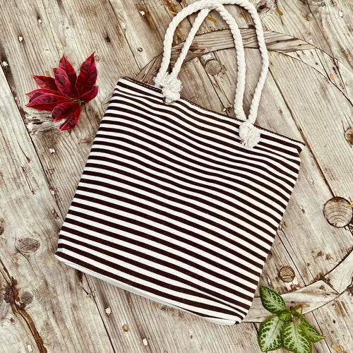 Sturdy Brown & White Canvass Tote Bag